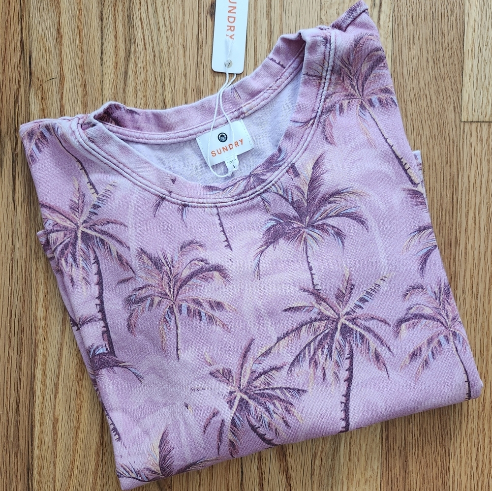 Sundry By Anthropologie Palm Tree Design Pink Sweatshirt Women's Size 1 (SM)